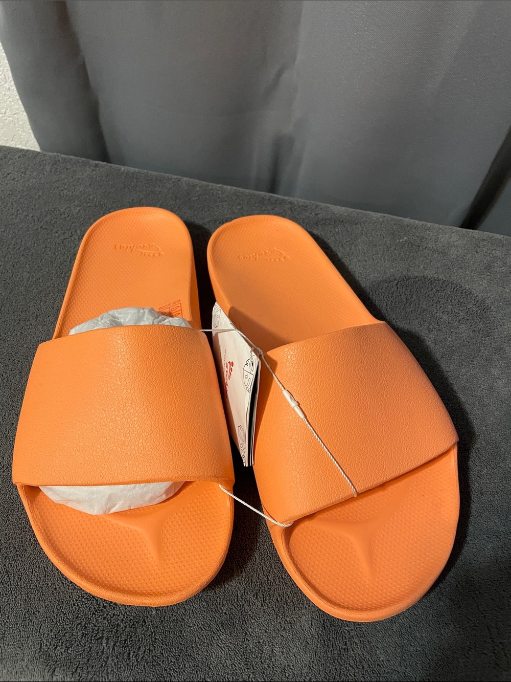 Men's Orange Slide Sandals with Padded Single-Band Upper
